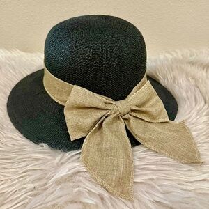 San Diego Hat Company Black Tan Cloche With Linen Bow Trim